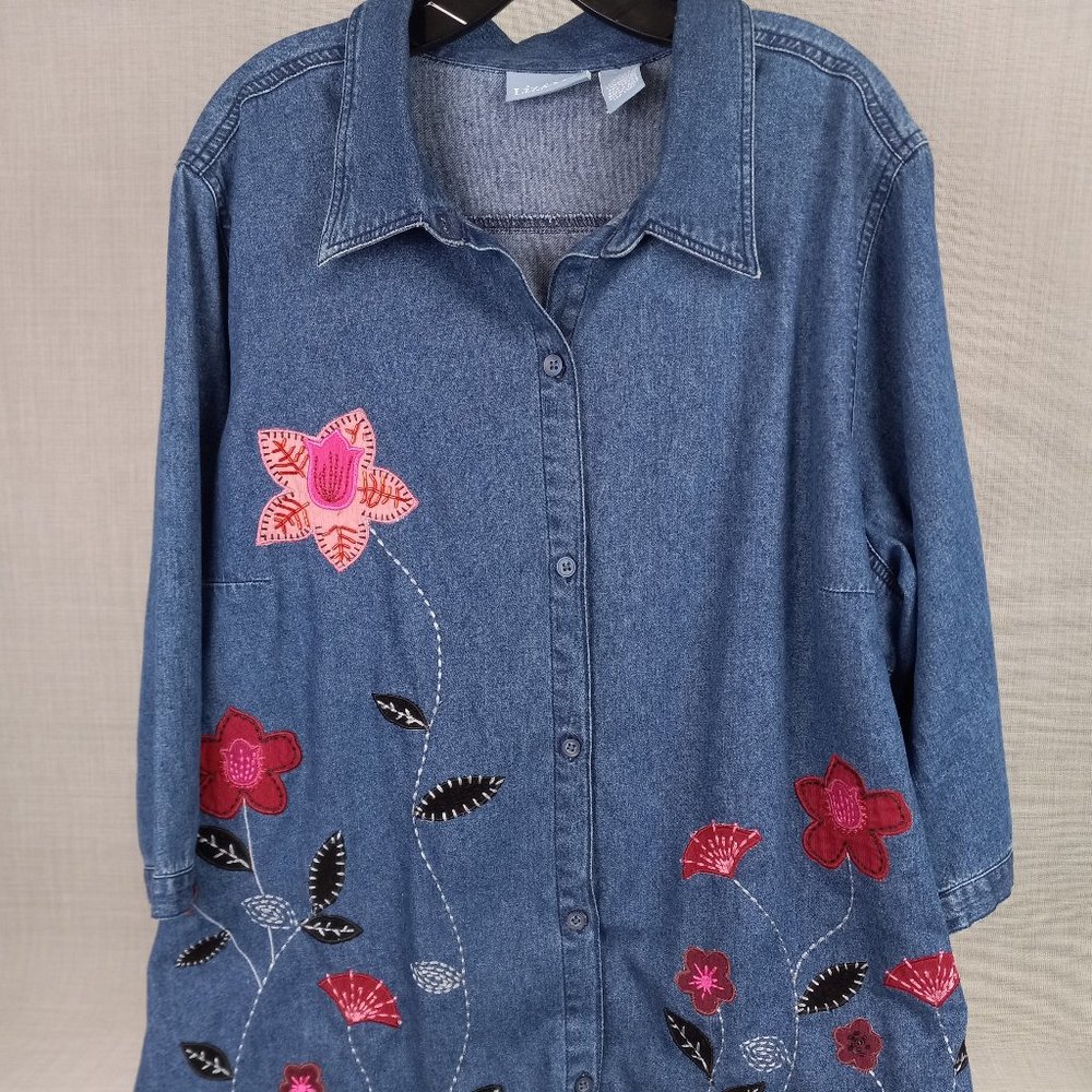 Liz & Me Denim Embroidered shirt 2X